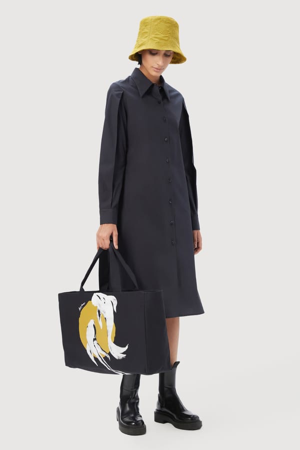 Black Midi Shirt Dress with Graphic Back Print — Genes Lecoanet Hemant