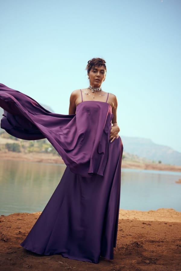 Deep Purple Satin Top and Maxi Skirt Co-ord Set — Unrush