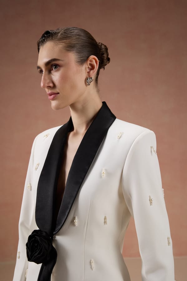 Ivory And Black Rose Blazer Set — Label IRIS