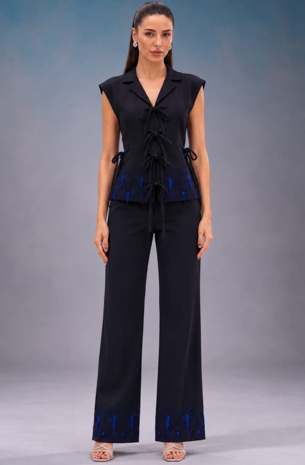 Electric Blue & Black Embroidered Co Ord Set — OMBRELLO
