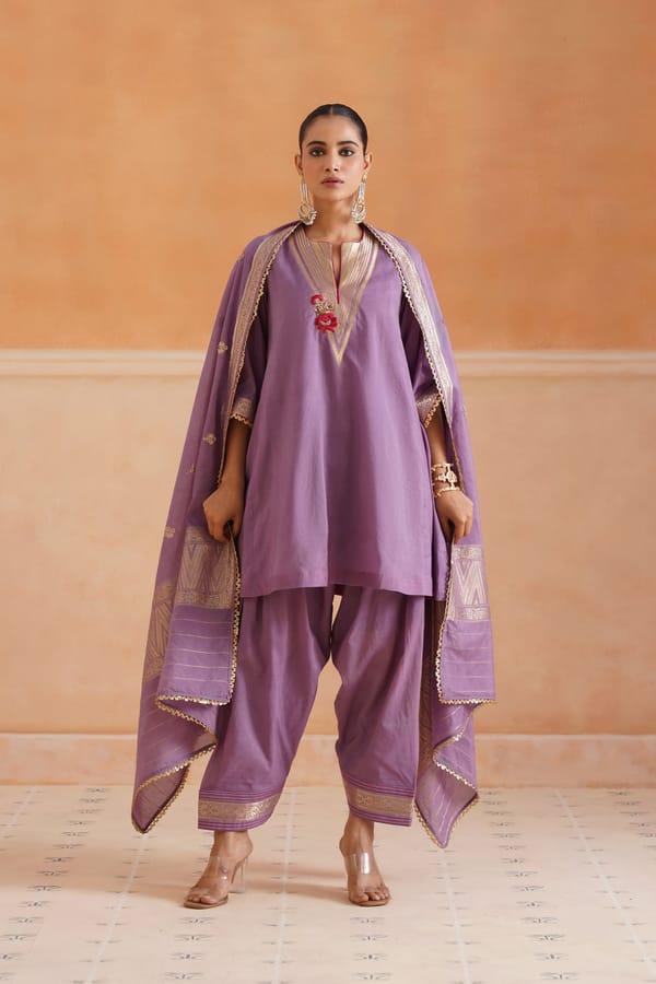 Lavender Chanderi Embroidered 3-Piece Kurta Set — NEETIKA CHOPRA
