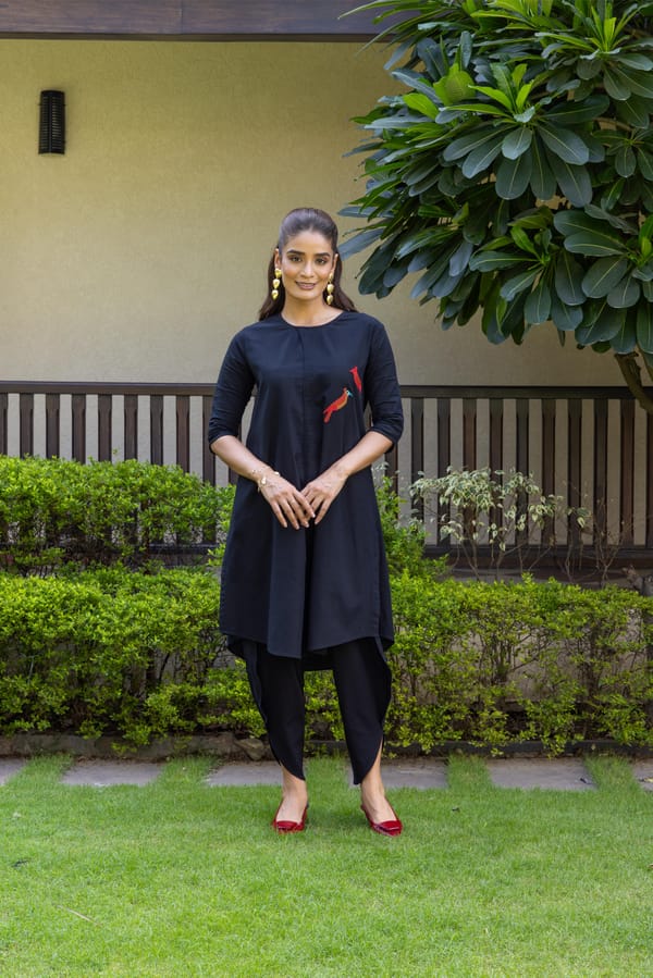 Black Cotton Tunic and Dhoti Pants Co-ord Set — Eko Clothing