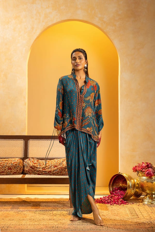 Blue Drape Skirt Set — SOUP by Sougat Paul