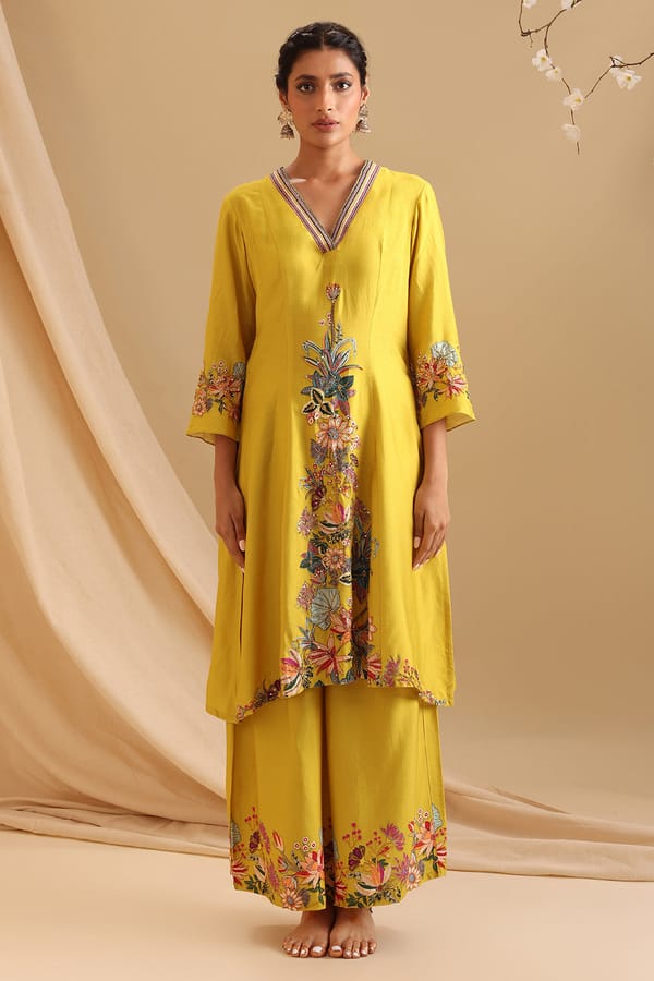Yellow Aarani Embellished Dhoti Set — SOUP by Sougat Paul