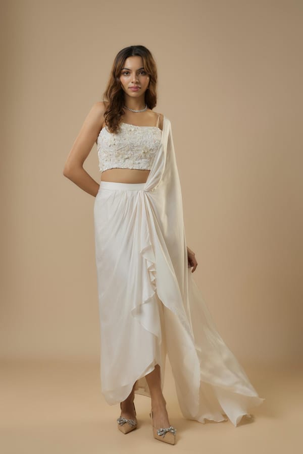 Ivory Drape Saree — EWOKE STUDIO