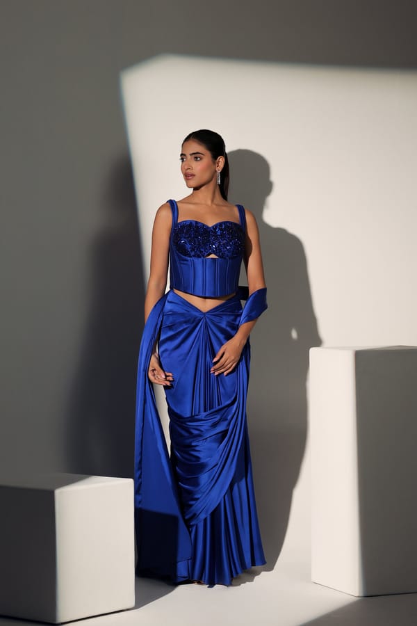 Sansa Pre Draped Corset Saree — LIBAS CAFE