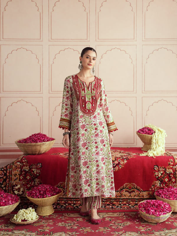 GULRUKH STRAIGHT LONG KURTA WITH PANT & DUPATTA — TASHA INDIA