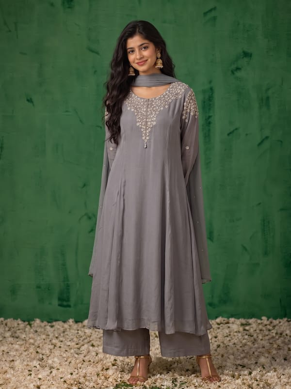 Grey Avira Embellished Suit Set — ODRA