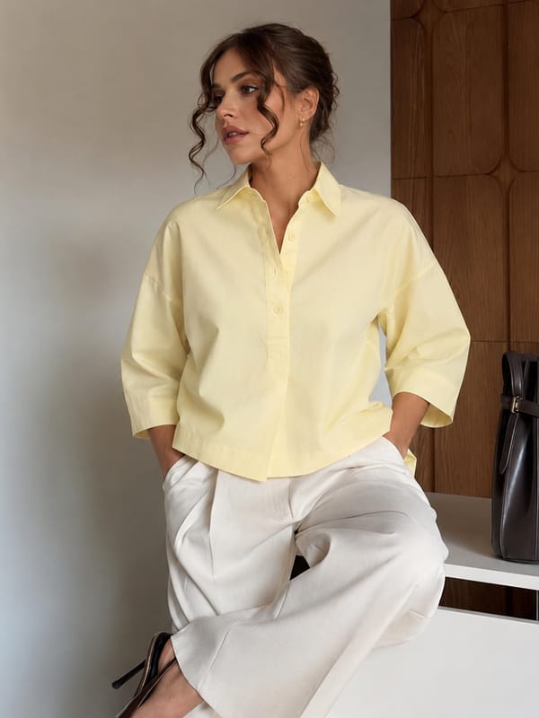 CrispCotton Butter Yellow Pleat Detail Shirt — Femmella