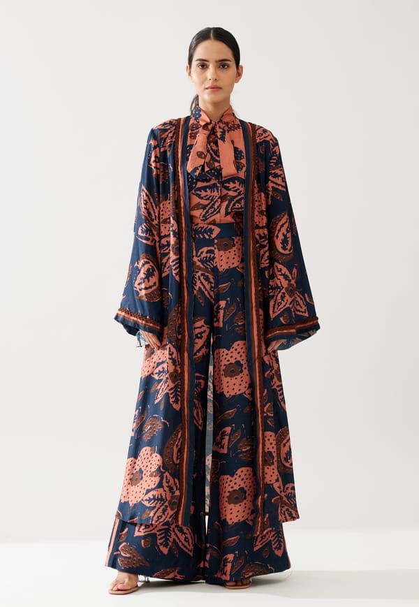 Dark Blue And Pink Floral Cape — KoAi