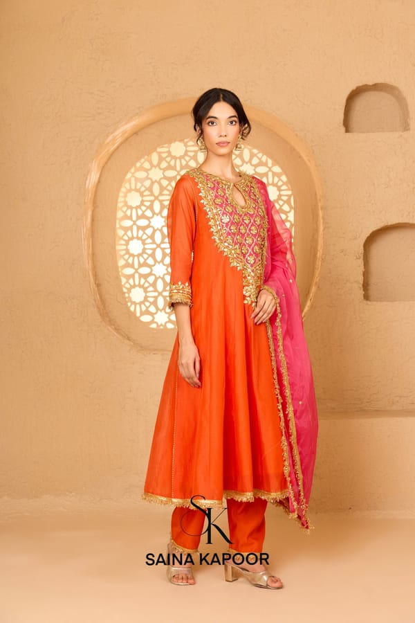 Orange Long Anarkali Kurta Set — SAINA KAPOOR