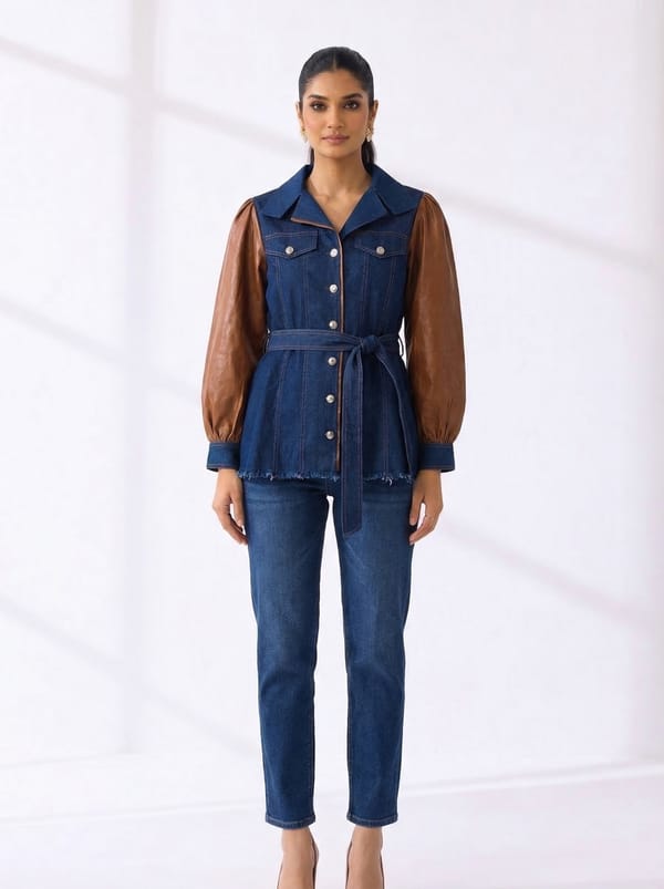 Kelly Denim And Leather Jacket — AKSH