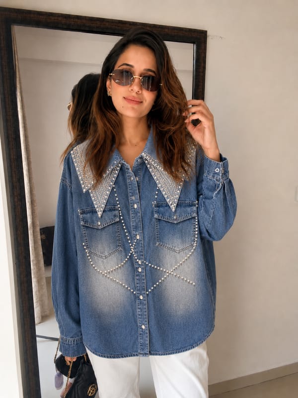 Lace Collar Denim Shirt — CLOSET AFFAIR