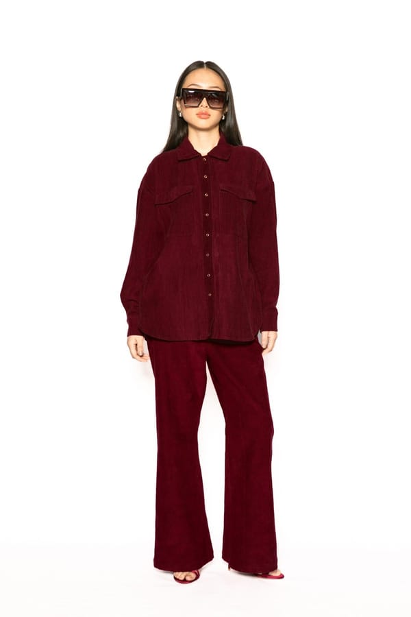Wine Corduroy Bell-Bottom Trousers — Contemponari