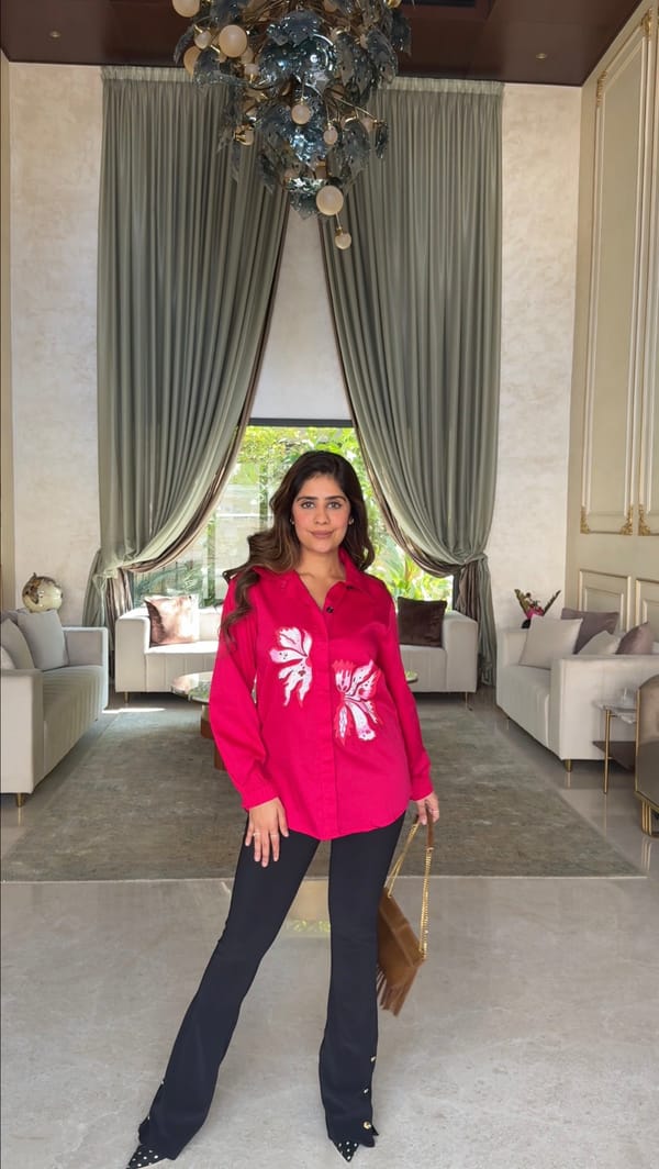 Red Relaxed-Fit Embroidered Butterfly Shirt — Puja Agarwal