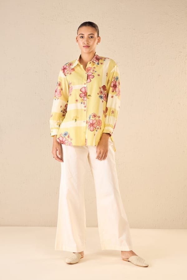 Floral Fusion:Yellow & White Shirt With Flair Pant — SHIVANI BHARGAVA