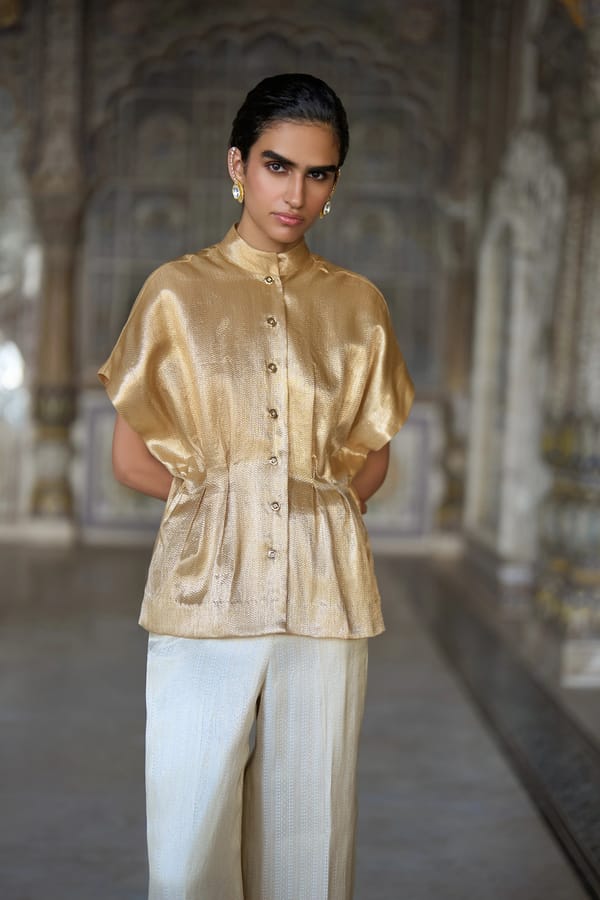 Benares Brocade Structured Top — Dash and Dot