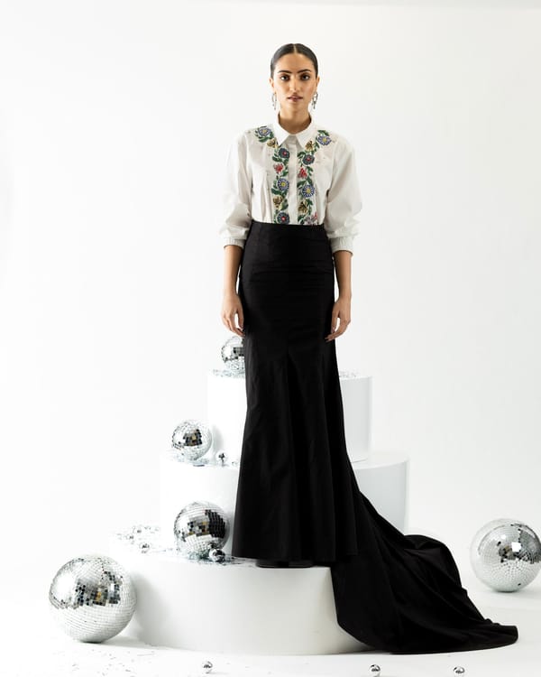 White Cotton Embroidered Button-Down Shirt — Ang-sa