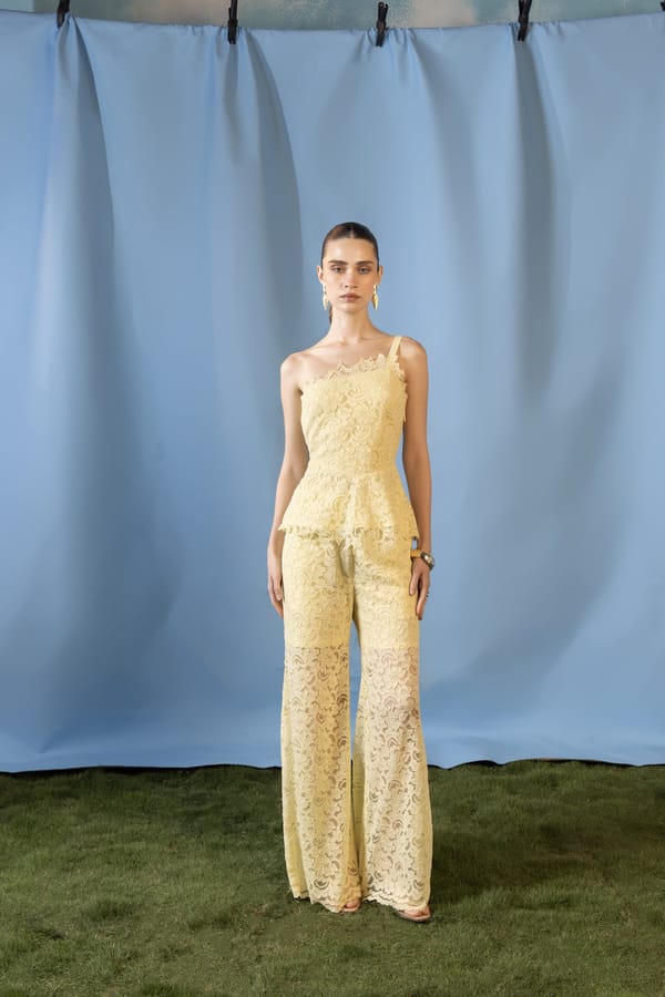 Butter Yellow One-Shoulder Lace Co-ord Set — House of Araish