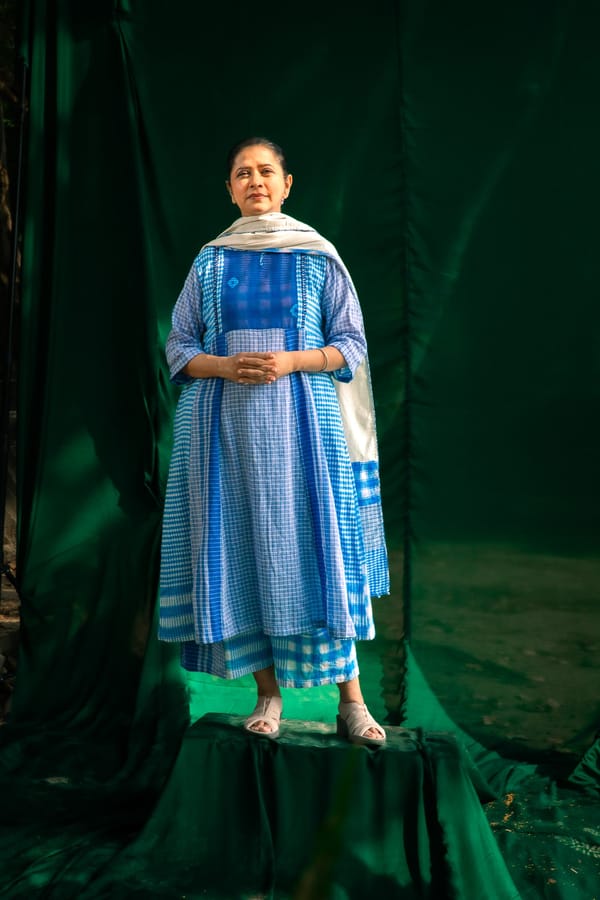 Blue Side Panelled Embroidered Dress — 145 East