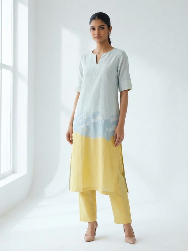 Pastel Yellow Ombre Kurta and Pant Co-ord Set — CLOS
