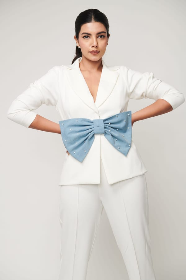 Blazer Set With Denim Bow — Weaving Cult