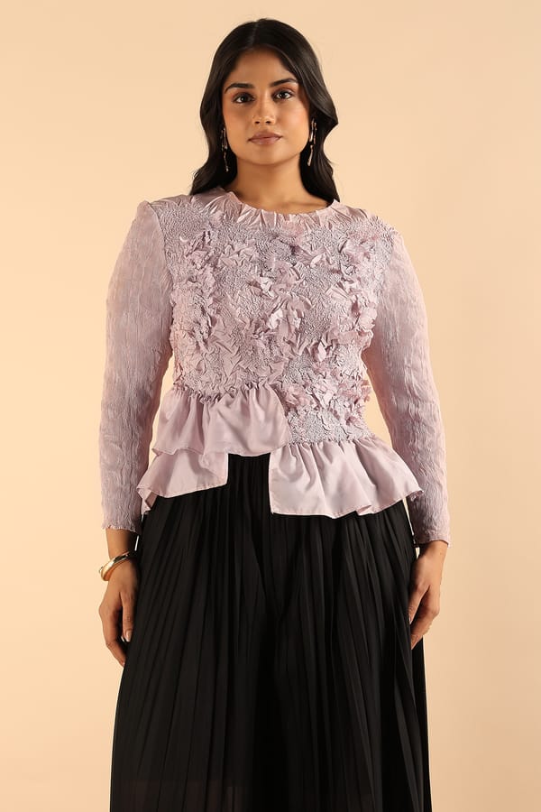 Nude 3D Appliqué Peplum Top — Pleats by Aruni