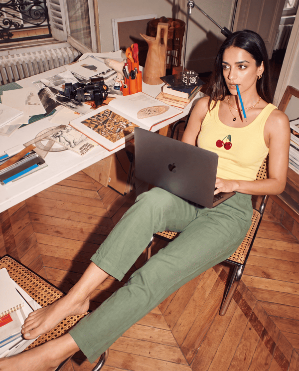 Yellow Ribbed Cotton Tank Top with Cherry Motif — Past Modern