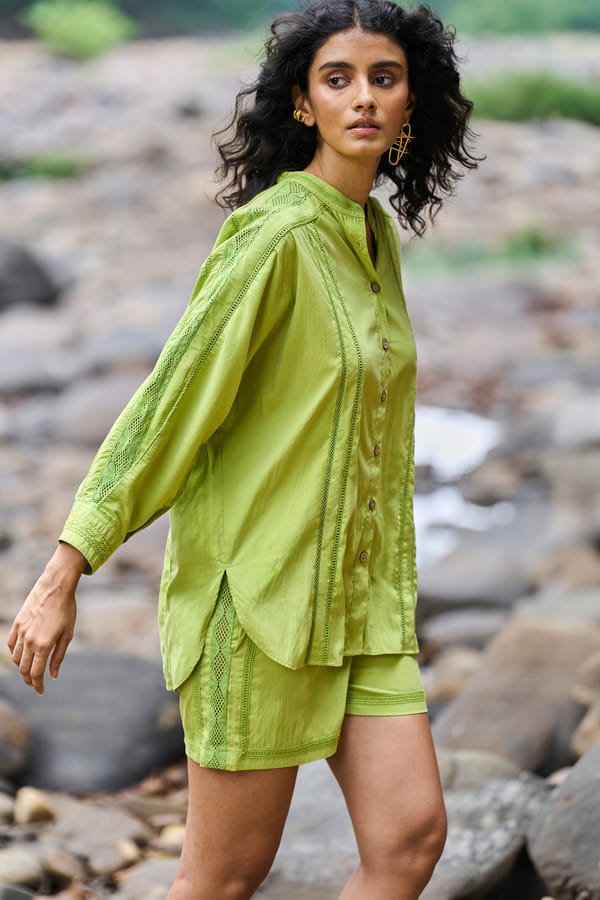 Lime Lace Insert Shorts with Side Pockets — Dash and Dot