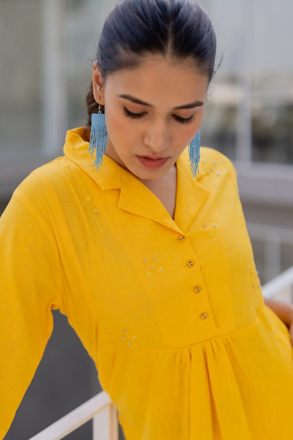Yellow Collared Tunic and Pants Co-ord Set — Silai studio