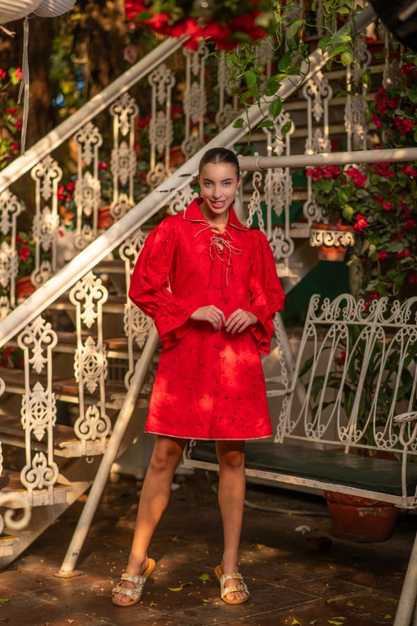 Red Ghigham Lace Bow Dress — AKSH