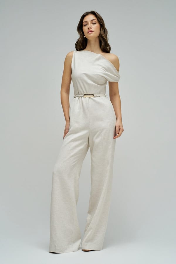 Light Pearl White One-Shoulder Wide-Leg Jumpsuit — SALSA JEANS