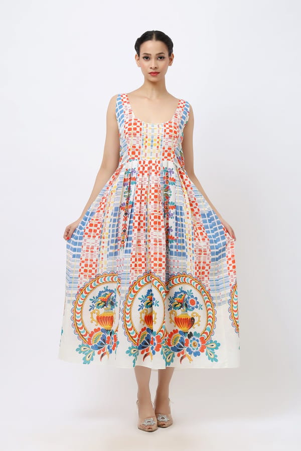 Midi Vase Print Cotton Dress — Jungle Marigold