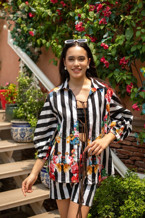 Midnight Dreams Printed Coord Set with Tie Ons — AKSH