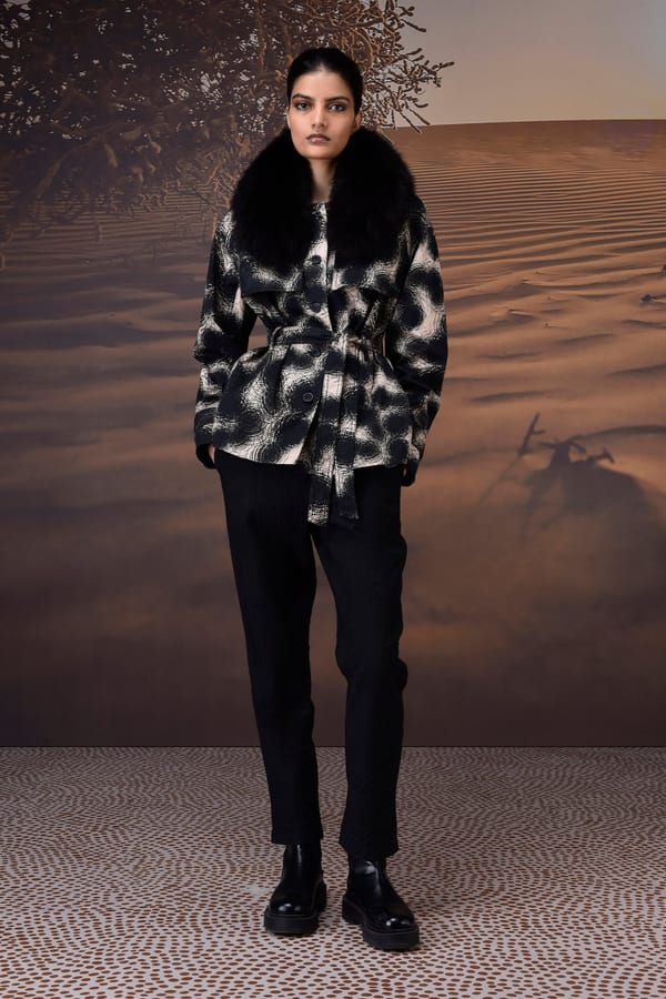 Black Abstract Circle Print Cotton Twill Belted Jacket — Genes Lecoanet Hemant