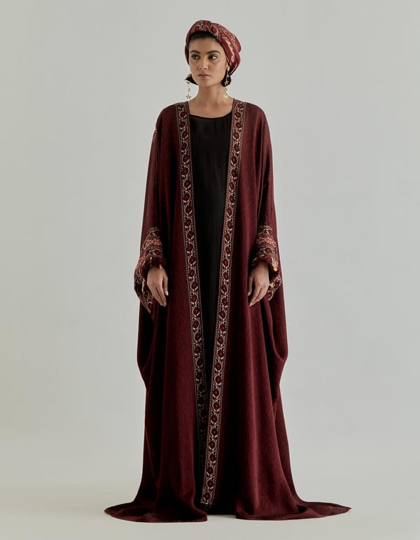 Wine Jaspe Printed Abaya — Kavita Bhartia
