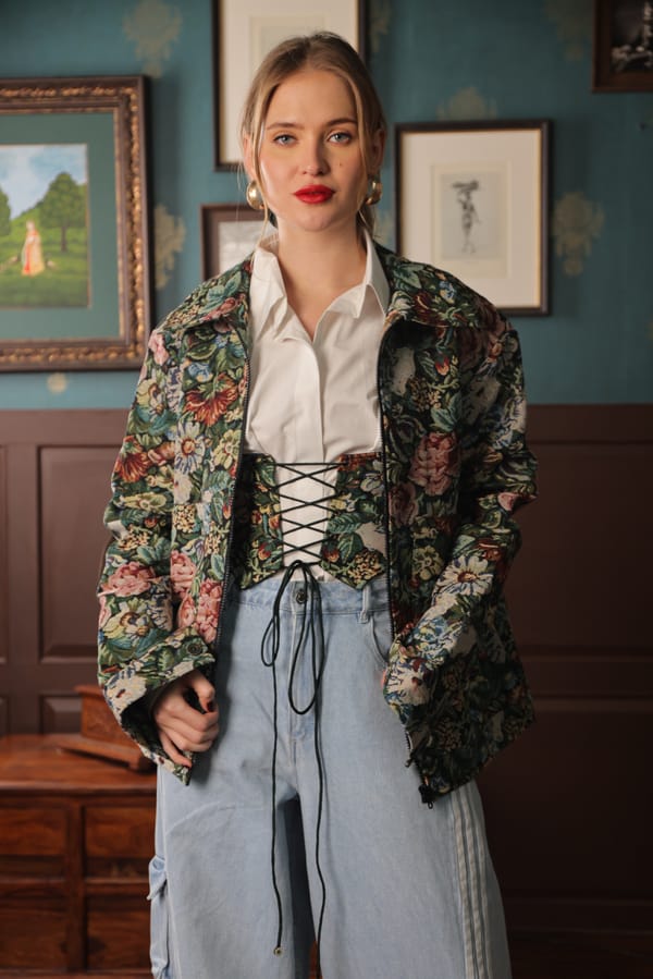 Green Tapestry Floral Zip-Front Jacket — LABEL MUSLIN