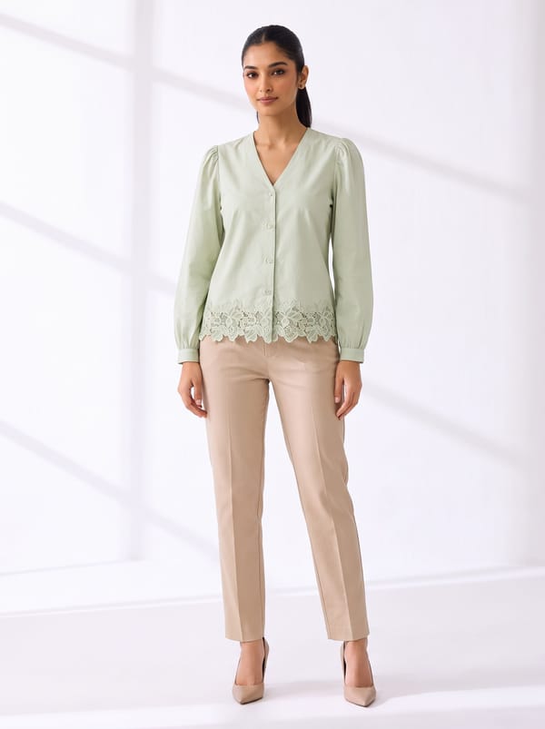 Soft Green Lace Hem Shirt — THE LUXURY DRESSING