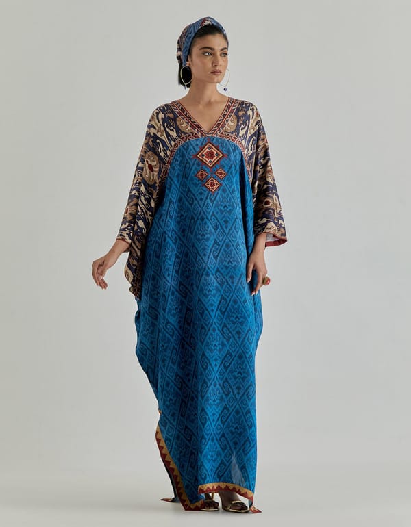 Blue Jaspe Long Kaftan — Kavita Bhartia