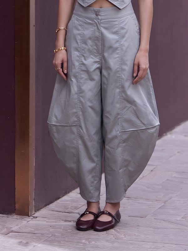 Grey Cotton Poplin Dhoti-Drape Cowl Pants — HOUSE OF FETT