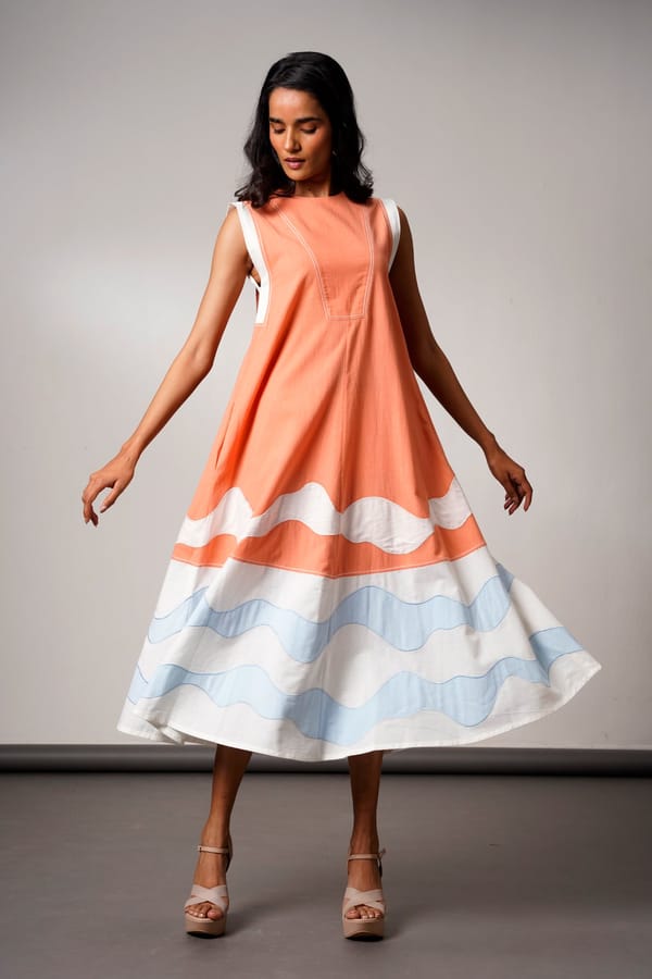 Peach Cotton Sleeveless A-Line Midi Dress — Madder Much
