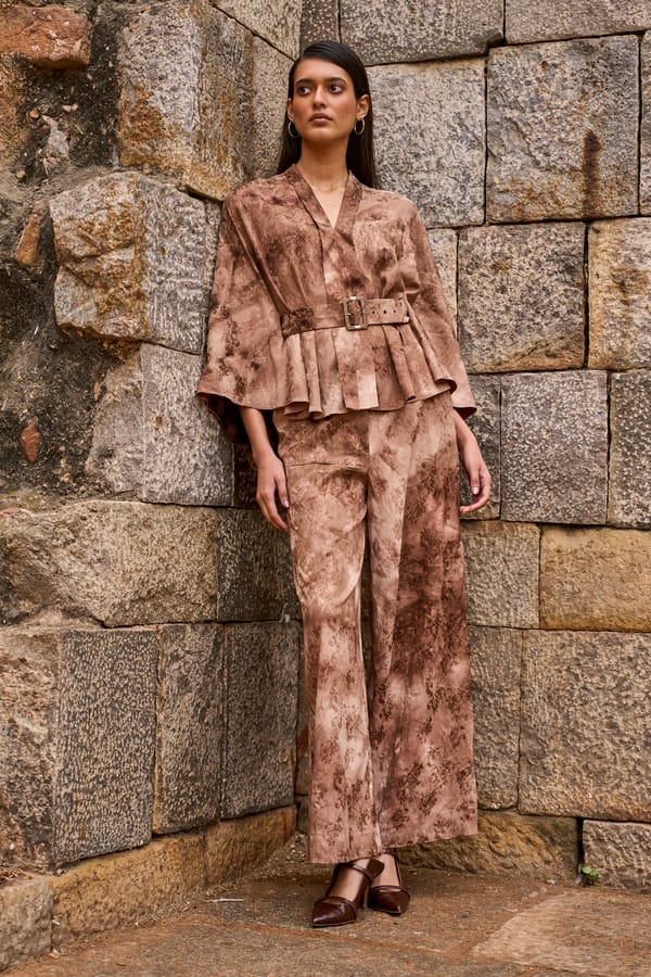 Coffee Floral Jacquard Straight-Leg Trousers — Dash and Dot