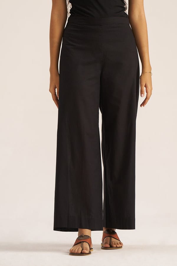 Black High-Rise Flared Trousers with Elasticated Waist — Ganga Fashions Pvt Ltd