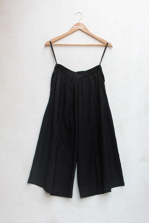Black Cotton Culottes with Elasticated Waist and Pockets — Vraj Bhoomi