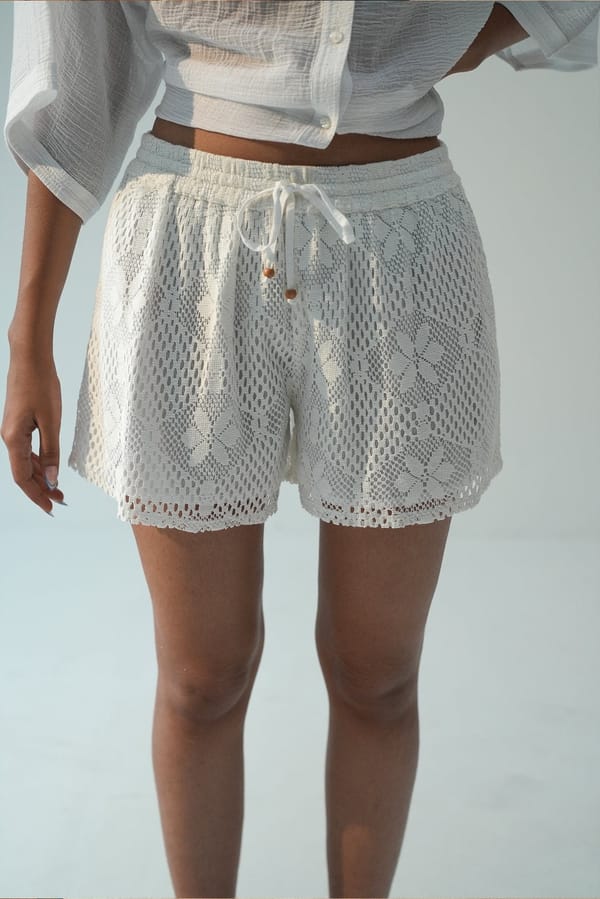 White Cotton Lace Drawstring Shorts — BEACHBUM