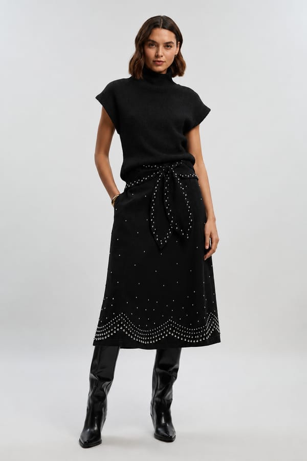 Black Stud-Embellished A-Line Midi Skirt — KAREN MILLEN