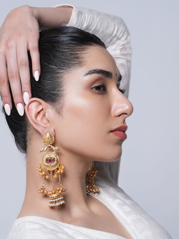 Long Peacock Design Ghungroo Jhumki — Cao Jewellery