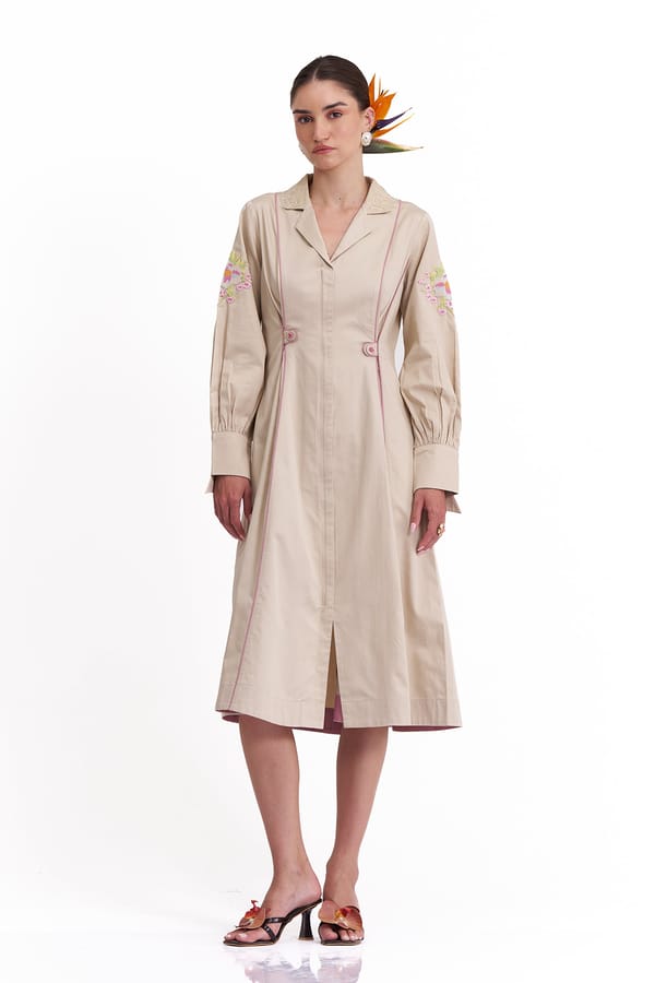 Natural Cotton Dobby A-Line Midi Shirt Dress — Our Love