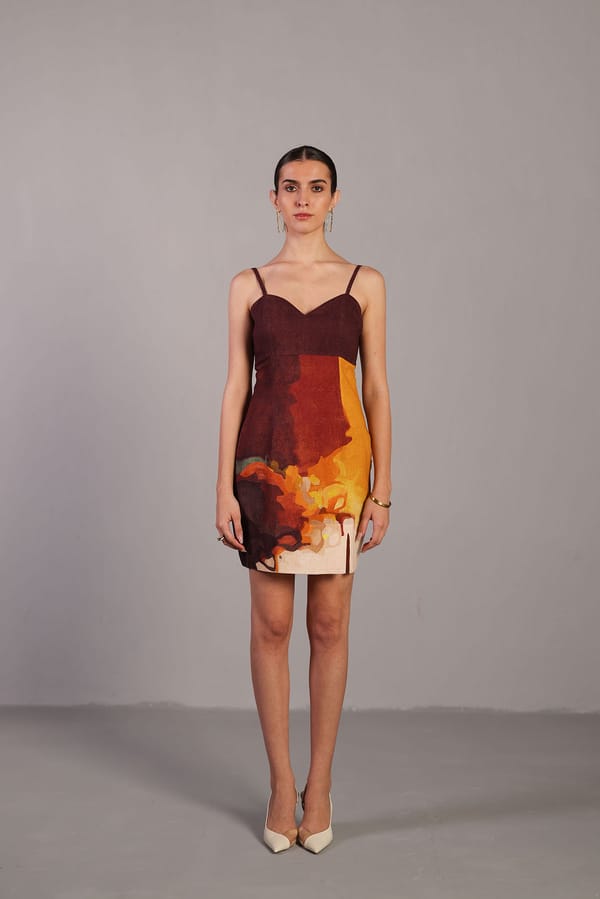 Diffuse Brown & Ochre Short Dress — CLOS