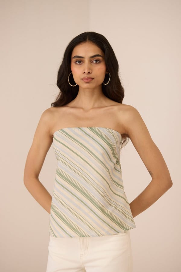 Shoreline Stripe Cotton Linen Tube Top — Calling June
